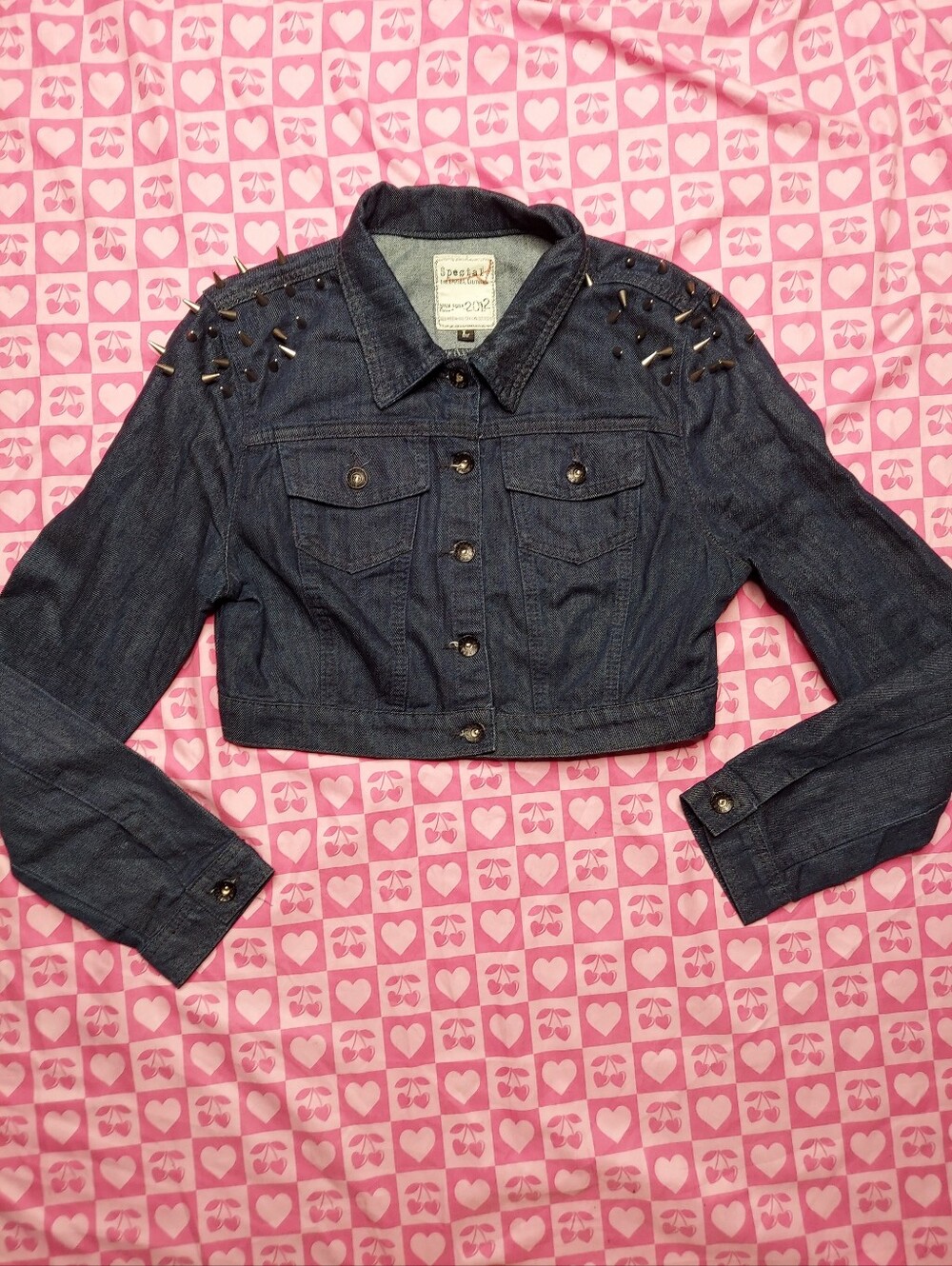 Blue Jean Jacket with Punk Spikes on shoulders